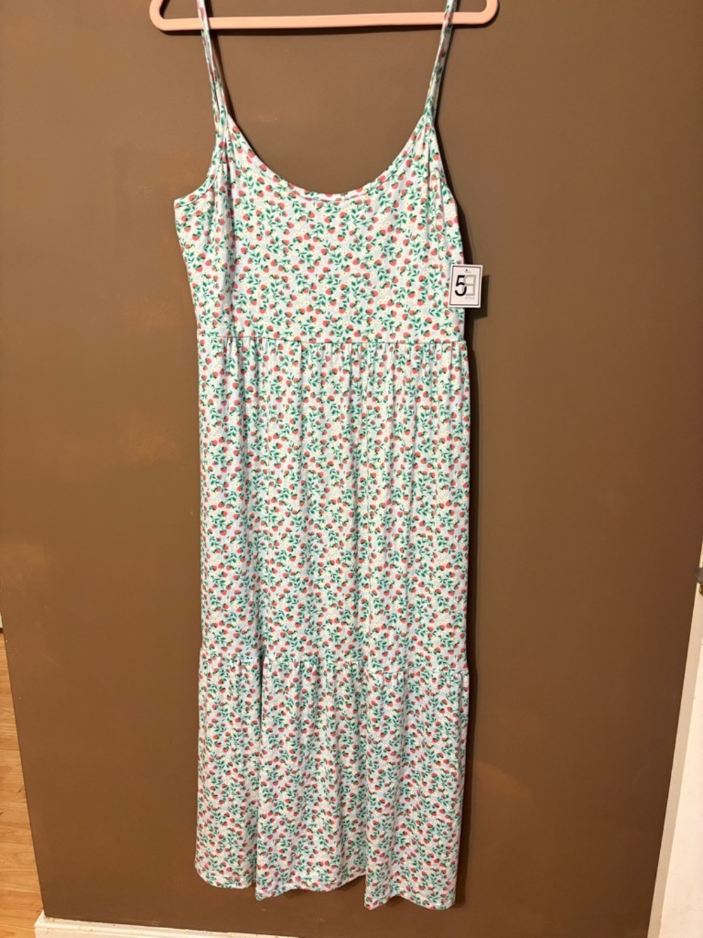 Floral Spaghetti-Strap Maxi Dress in Mint and Pink